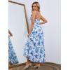 imageMakeMeChic Womens Wedding Guest Dresses Maxi Floral Spaghetti Strap Ruffle Sunflower Fall DressBlue a