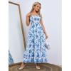 imageMakeMeChic Womens Wedding Guest Dresses Maxi Floral Spaghetti Strap Ruffle Sunflower Fall DressBlue a
