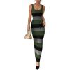 imageMakeMeChic Womens Colorblock Striped Sweater Dress Scoop Neck Bodycon Tank Maxi DressesGreen