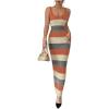 imageMakeMeChic Womens Colorblock Striped Sweater Dress Scoop Neck Bodycon Tank Maxi DressesOrange