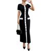imageMakeMeChic Womens Contrast Binding Maxi Dress Button Down Short Sleeve Bodycon Work DressesBlack