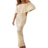 imageMakeMeChic Womens Crochet Off The Shoulder Dress Tie Front Bodycon Boho Maxi DressesBeige