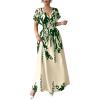 imageMakeMeChic Womens Floral V Neck Maxi Dress Short Sleeve Shirred Flowy Summer DressesGreen