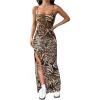 imageMakeMeChic Womens Leopard Print Cami Dress Spaghetti Strap Split Bodycon Maxi Dresses Brown Large