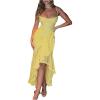 imageMakeMeChic Womens Mesh Ruched Cami Dress Backless Ruffle High Low Bodycon Swing Party DressesYellow