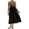 imageMakeMeChic Womens Scoop Neck Cami Dress Spaghetti Strap Shirred Flowy Summer Midi Dress SundressBlack