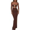 imageMakeMeChic Womens Strapless Dress Starfish Cut Out Sleeveless Bodycon Tube Maxi DressesBrown