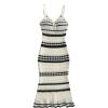 imageMakeMeChic Womens Striped V Neck Sweater Dress Ruffle Hem Knit Bodycon Cami Midi DressesBlack and White