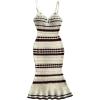 imageMakeMeChic Womens Striped V Neck Sweater Dress Ruffle Hem Knit Bodycon Cami Midi DressesBrown