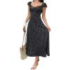 imageMakeMeChic Womens Summer Polka Dots Midi Dress Sweetheart Neck Cap Sleeve Floral Lace A Line DressesBlack and White