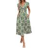 imageMakeMeChic Womens Summer V Neck Puff Short Sleeve Flowy Boho Floral Midi Dress with Pockets 2025Multicolor a