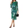 imageMakeMeChic Womens Wedding Guest Dress Fall Tie Dye Mesh Ruched Long Sleeve Bodycon Cocktail Long DressesGreen