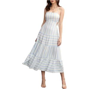 imageMakeMeChic Womens Striped Maxi Dress Spaghetti Strap Side Cut Out Backless Summer Flowy DressesMulticolor