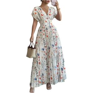 imageMakeMeChic Womens Summer Maxi Dress Short Sleeve Wrap Cross Front V Neck High Waist Casual Long DressesMulticolor