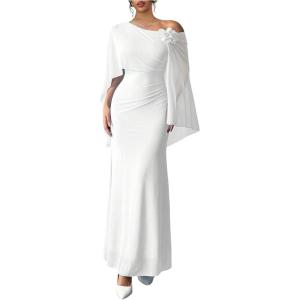 imageMakeMeChic Womens Wedding Guest Dresses Formal Off The Shoulder Dress Long Cape Sleeve Cocktail Evening Maxi DressWhite