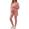 imageMakeMeChic Womens Maternity 3 Piece Outfit Waffle Knit Camisole and Drawstring Waist Leggings Set with CardigansPink