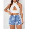 imageMakeMeChic Womens Denim Shorts Star Distressed Trim Straight Leg High Waist Jean ShortsMedium Wash
