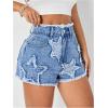 imageMakeMeChic Womens Denim Shorts Star Distressed Trim Straight Leg High Waist Jean ShortsMedium Wash