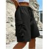 imageMakeMeChic Womens Drawstring Elastic Waist Loose Wide Leg Cargo Bermuda Shorts with PocketBlack