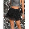 imageMakeMeChic Womens Fringe Layered Sequin Mini Shorts High Waisted Party Y2K SkortsBlack