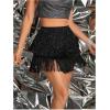 imageMakeMeChic Womens Fringe Layered Sequin Mini Shorts High Waisted Party Y2K SkortsBlack