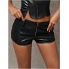 imageMakeMeChic Womens Leather Shorts Fall Going Out Brown Micro Mini Shorts Low Waisted Y2k Hot Pants Concert OutfitsBlack