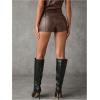 imageMakeMeChic Womens Leather Shorts Fall Going Out Brown Micro Mini Shorts Low Waisted Y2k Hot Pants Concert OutfitsBrown