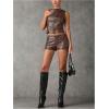 imageMakeMeChic Womens Leather Shorts Fall Going Out Brown Micro Mini Shorts Low Waisted Y2k Hot Pants Concert OutfitsBrown