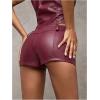 imageMakeMeChic Womens Leather Shorts Fall Going Out Brown Micro Mini Shorts Low Waisted Y2k Hot Pants Concert OutfitsBurgundy