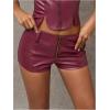 imageMakeMeChic Womens Leather Shorts Fall Going Out Brown Micro Mini Shorts Low Waisted Y2k Hot Pants Concert OutfitsBurgundy
