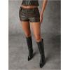 imageMakeMeChic Womens Leather Shorts Fall Going Out Brown Micro Mini Shorts Low Waisted Y2k Hot Pants Concert OutfitsCoffee Brown