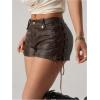 imageMakeMeChic Womens PU Leather Lace Up Shorts Rivet Studded Summer Vintage 90s Mini ShortsBrown