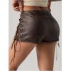 imageMakeMeChic Womens PU Leather Lace Up Shorts Rivet Studded Summer Vintage 90s Mini ShortsBrown