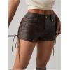 imageMakeMeChic Womens PU Leather Lace Up Shorts Rivet Studded Summer Vintage 90s Mini ShortsBrown