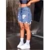 imageMakeMeChic Womens Ripped Raw Trim Jean Shorts Drop Waist Casual Bermuda Denim ShortsBlue a