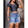 imageMakeMeChic Womens Ripped Raw Trim Jean Shorts Drop Waist Casual Bermuda Denim ShortsBlue a