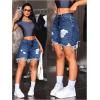 imageMakeMeChic Womens Ripped Raw Trim Jean Shorts Drop Waist Casual Bermuda Denim ShortsDark Blue