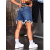 imageMakeMeChic Womens Ripped Raw Trim Jean Shorts Drop Waist Casual Bermuda Denim ShortsDark Blue
