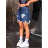 imageMakeMeChic Womens Ripped Raw Trim Jean Shorts Drop Waist Casual Bermuda Denim ShortsDark Blue
