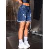 imageMakeMeChic Womens Ripped Raw Trim Jean Shorts Drop Waist Casual Bermuda Denim ShortsDark Blue