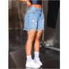 imageMakeMeChic Womens Ripped Raw Trim Jean Shorts Drop Waist Casual Bermuda Denim ShortsLight Blue