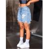 imageMakeMeChic Womens Ripped Raw Trim Jean Shorts Drop Waist Casual Bermuda Denim ShortsLight Blue
