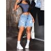 imageMakeMeChic Womens Ripped Raw Trim Jean Shorts Drop Waist Casual Bermuda Denim ShortsLight Blue