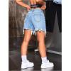 imageMakeMeChic Womens Ripped Raw Trim Jean Shorts Drop Waist Casual Bermuda Denim ShortsLight Blue