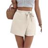 imageMakeMeChic Womens Bow Knot Skorts Wrap Front Wide Leg High Waisted Summer ShortsApricot