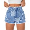 imageMakeMeChic Womens Denim Shorts Star Distressed Trim Straight Leg High Waist Jean ShortsMedium Wash