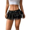 imageMakeMeChic Womens Floral Lace Bow Knot Shorts Tiered Layer Ruffle Summer Mini Shorts Black Small