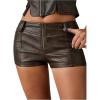 imageMakeMeChic Womens Leather Shorts Fall Going Out Brown Micro Mini Shorts Low Waisted Y2k Hot Pants Concert OutfitsCoffee Brown