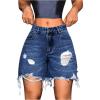 imageMakeMeChic Womens Ripped Raw Trim Jean Shorts Drop Waist Casual Bermuda Denim ShortsDark Blue