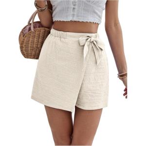 imageMakeMeChic Womens Bow Knot Skorts Wrap Front Wide Leg High Waisted Summer ShortsApricot